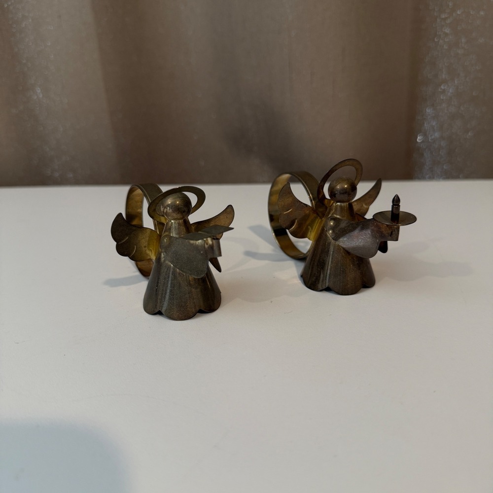 Vintage Brass Angel Napkin Rings Set of 2 Christmas Holiday Table‎ Decor Gold
